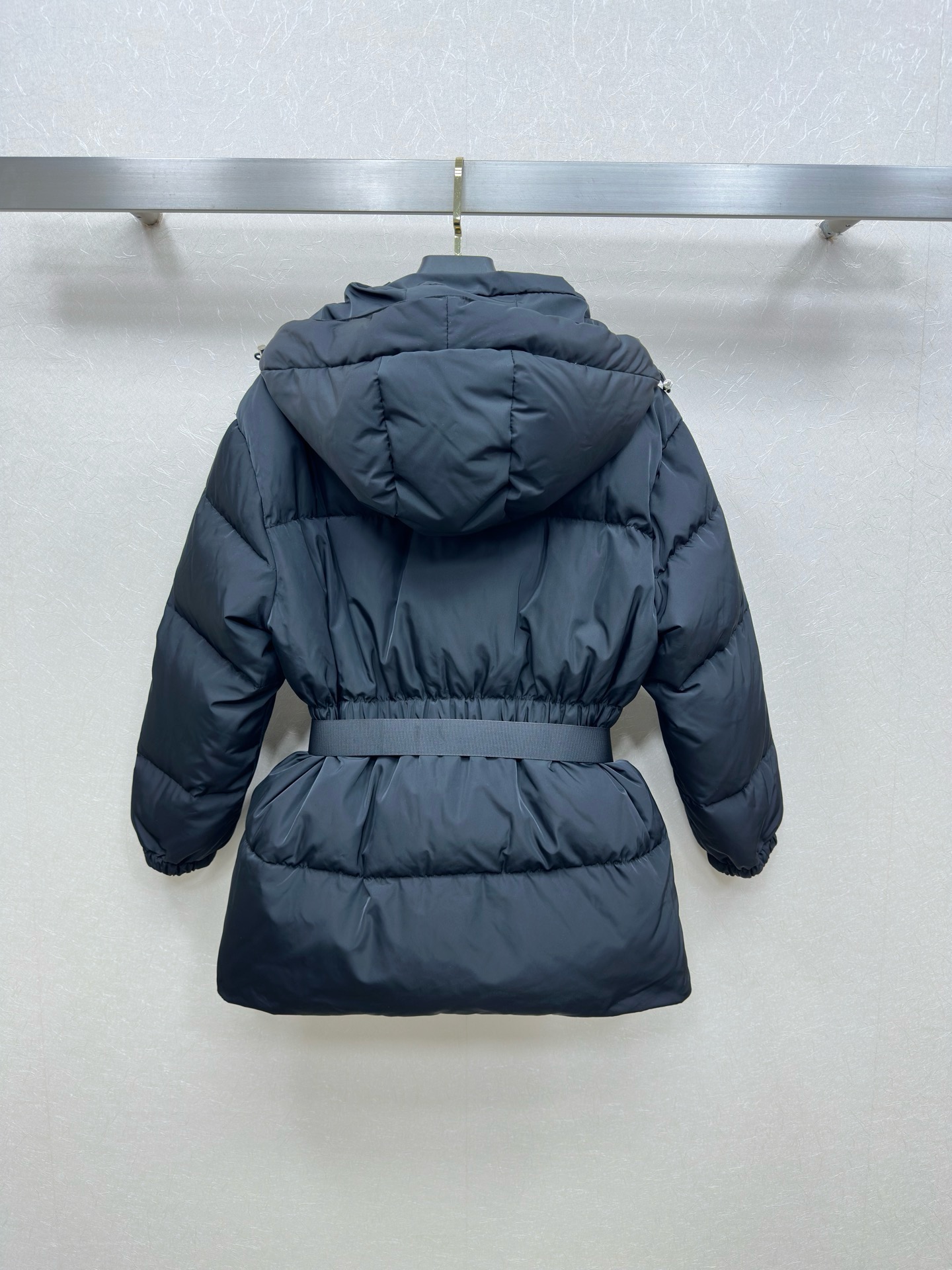 Prada Navy Pouch Belt Puffer Jacket