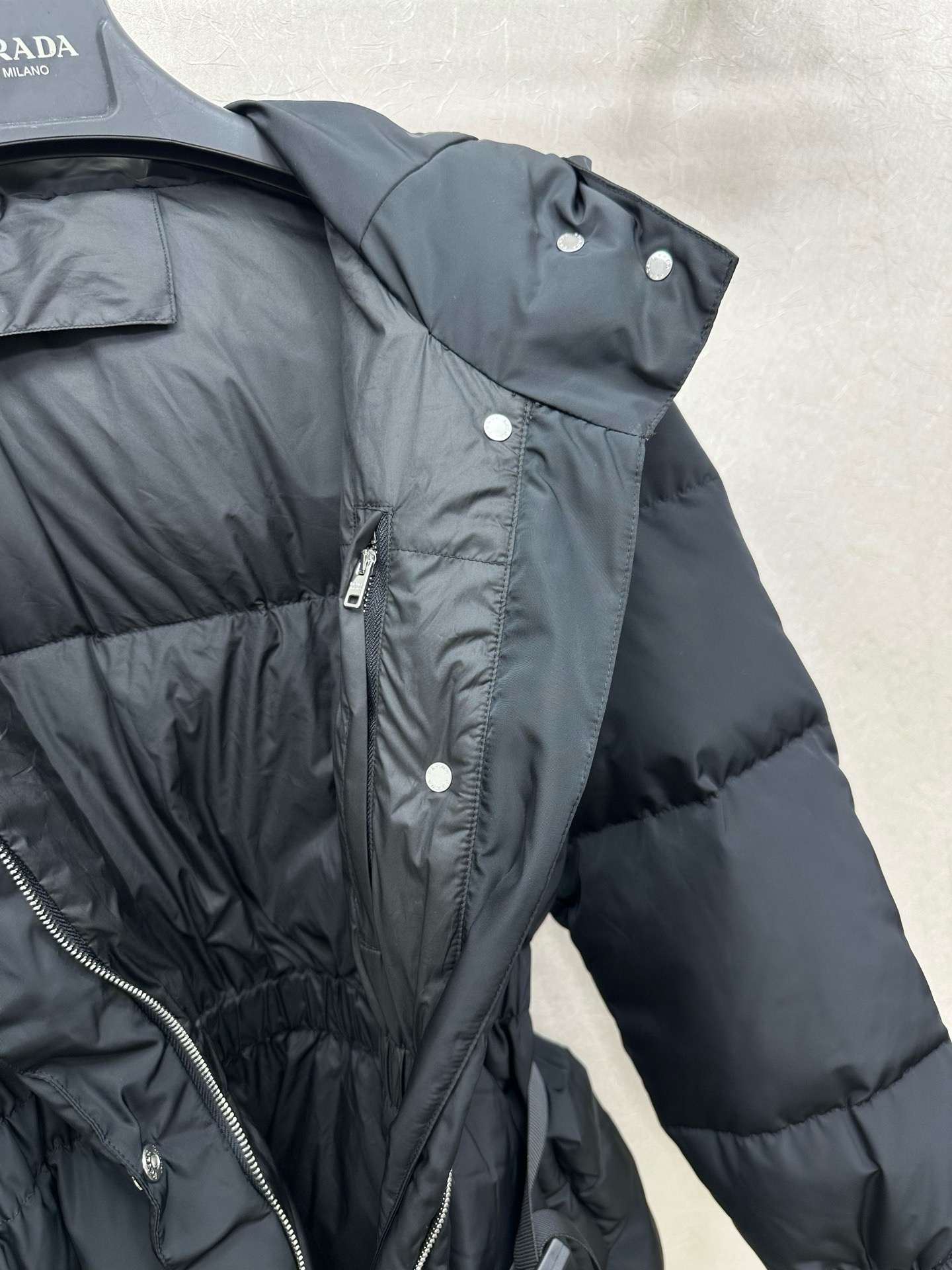 Prada Navy Pouch Belt Puffer Jacket