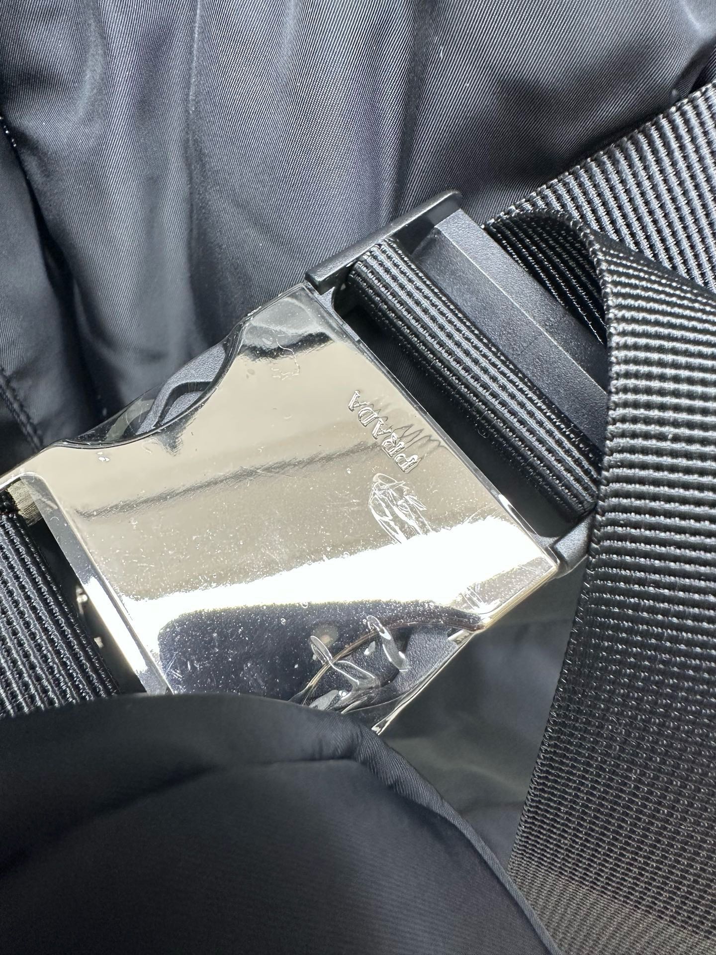 Prada Navy Pouch Belt Puffer Jacket