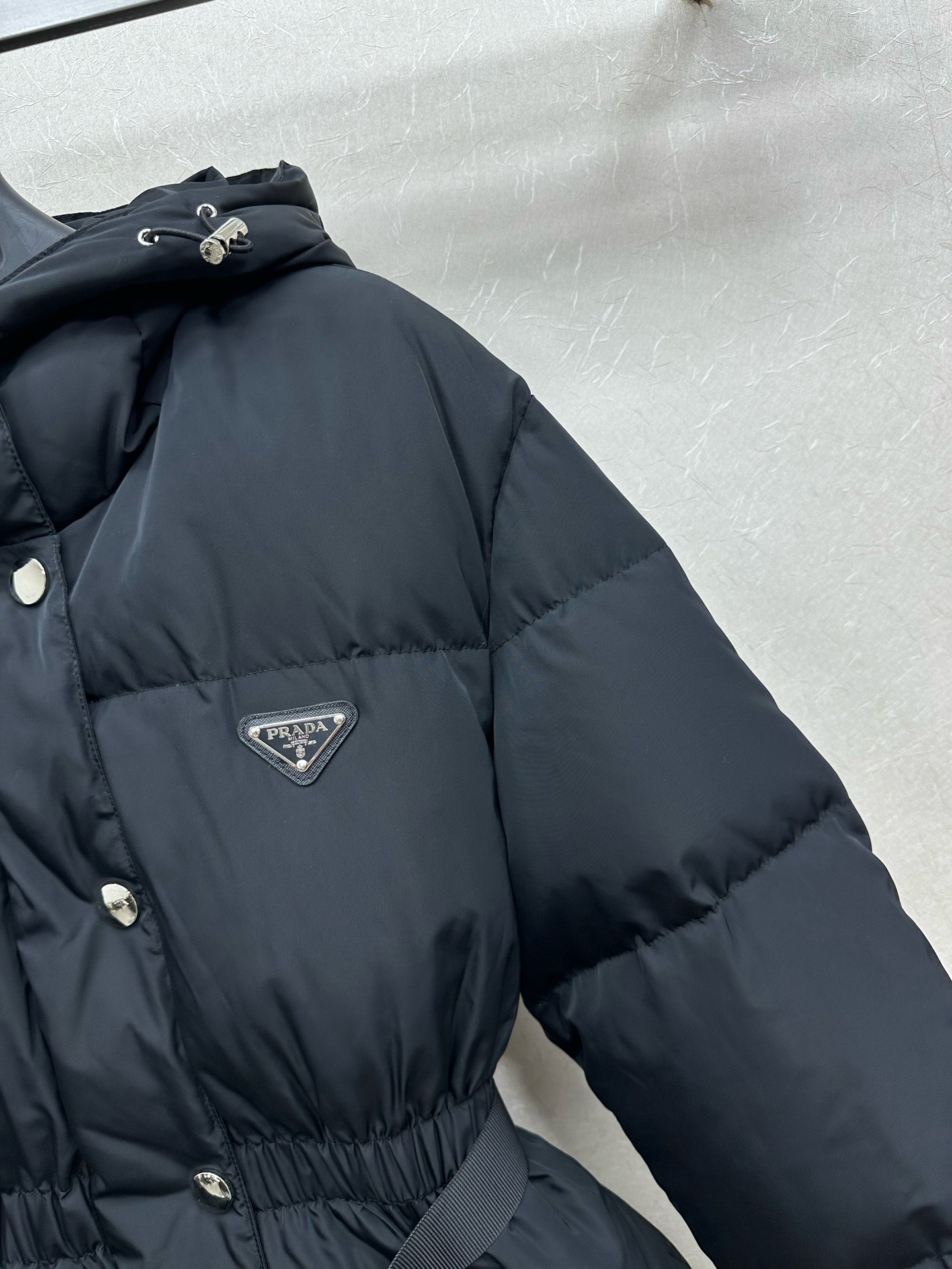 Prada Navy Pouch Belt Puffer Jacket