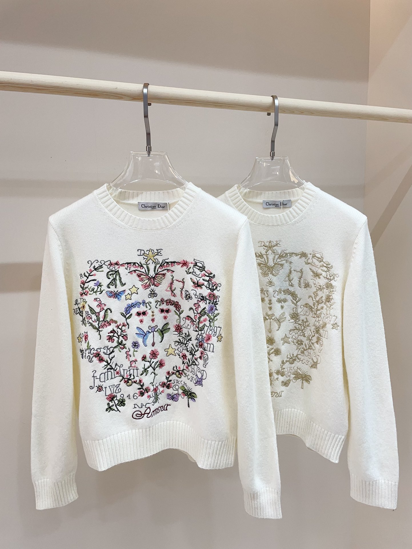 Dior Clothing Knit Sweater Sweatshirts Gold Embroidery Knitting Wool Fall/Winter Collection Casual