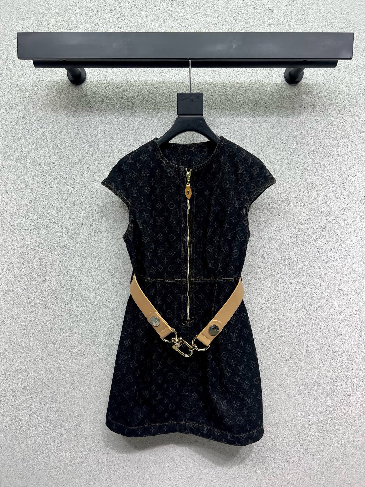 Louis Vuitton Monogram Denim Dress, Sleeveless Mini Dress with Belt 1 i1741696151382 9686 0 0