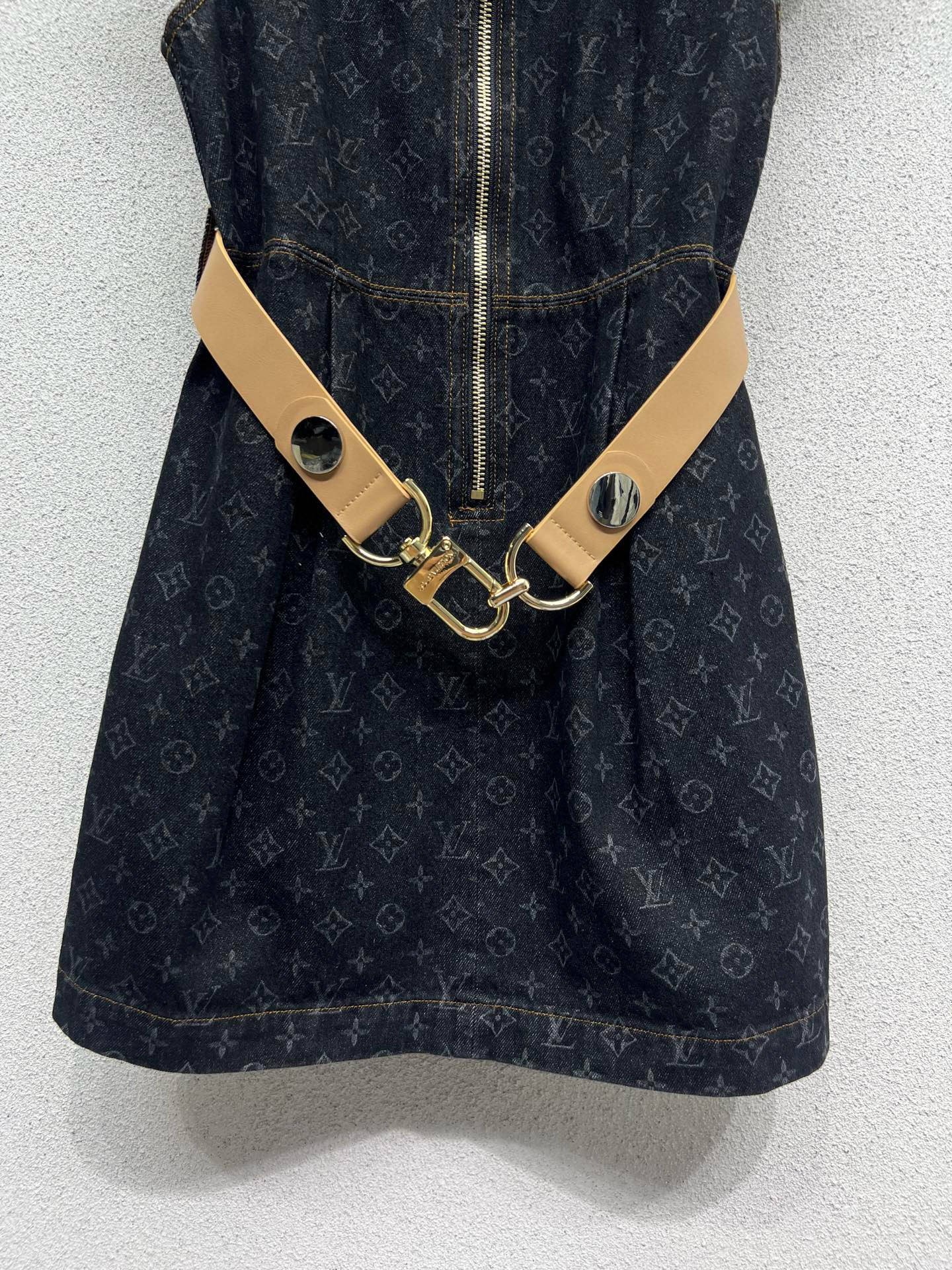 Louis Vuitton Monogram Denim Dress, Sleeveless Mini Dress with Belt 3 i1741696151392 7297 0 2