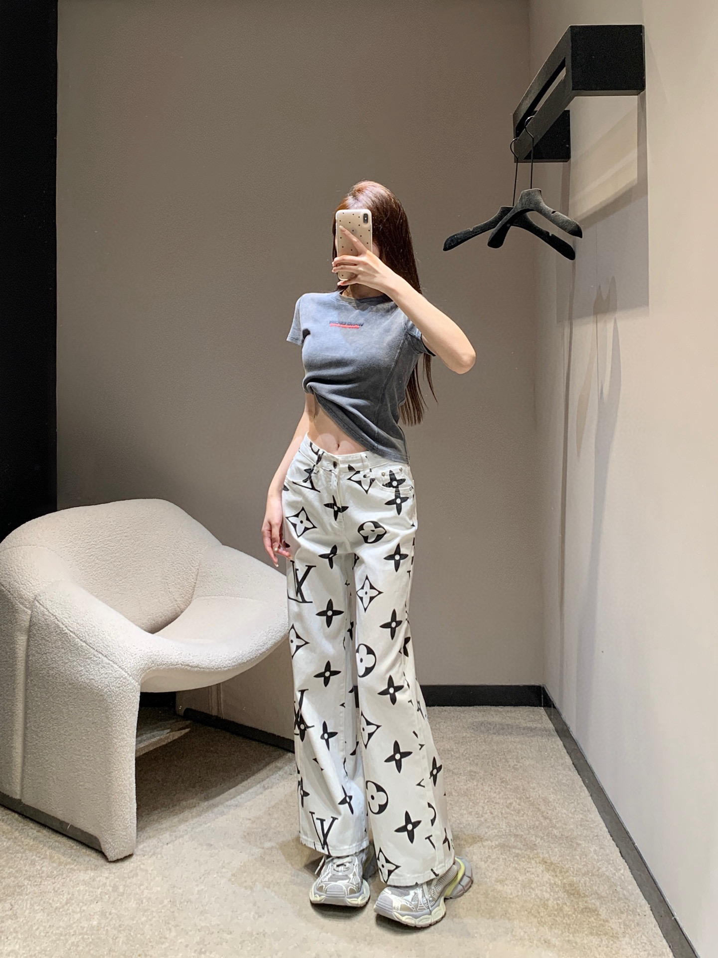 Louis Vuitton Monogram Printed High-Waisted Straight Leg Jeans for Women