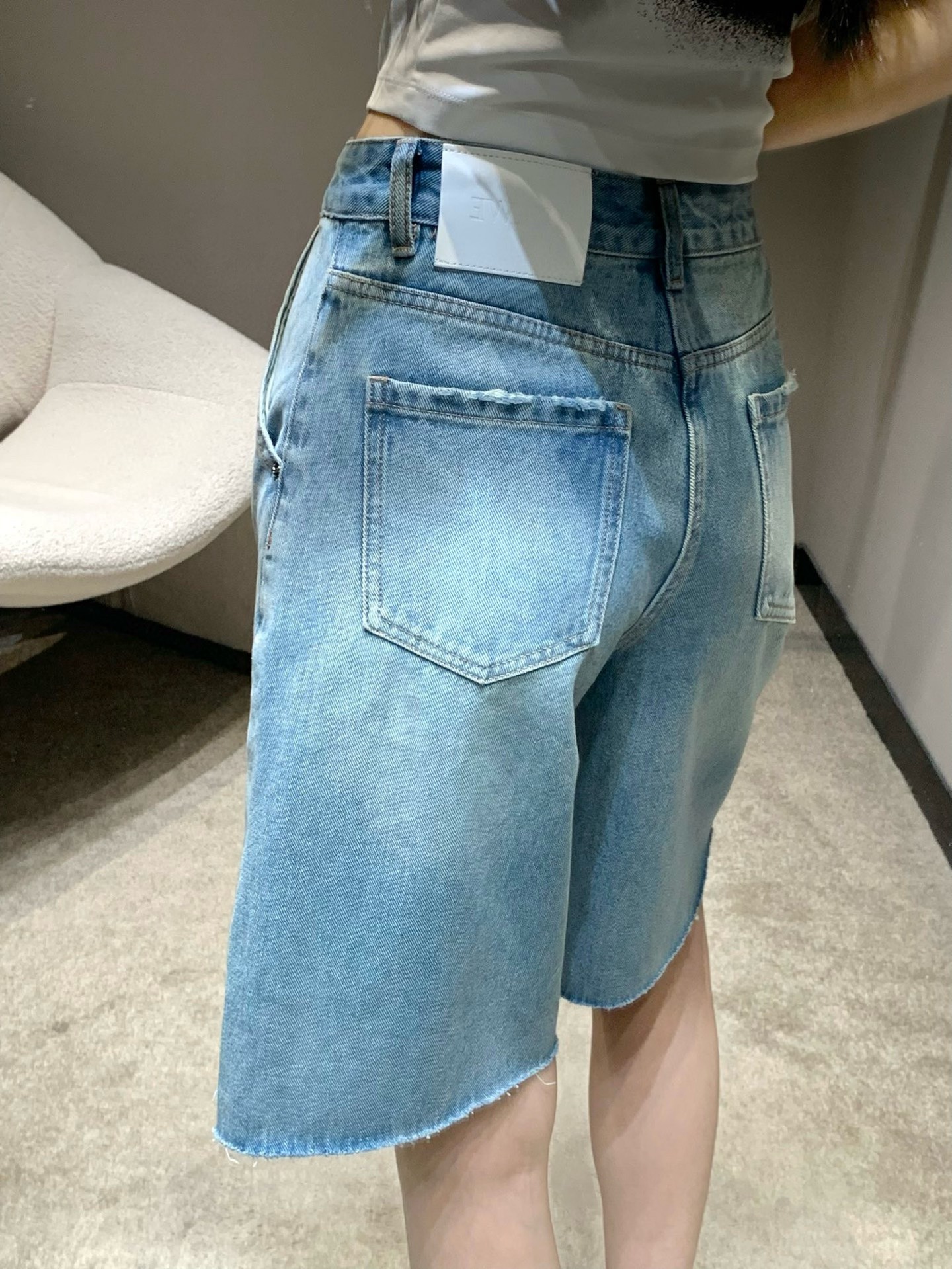 Loewe Women's Denim Shorts, Spring/Summer Collection, Distressed Hem, Logo Print 7 i1745955306456 6694 0 6