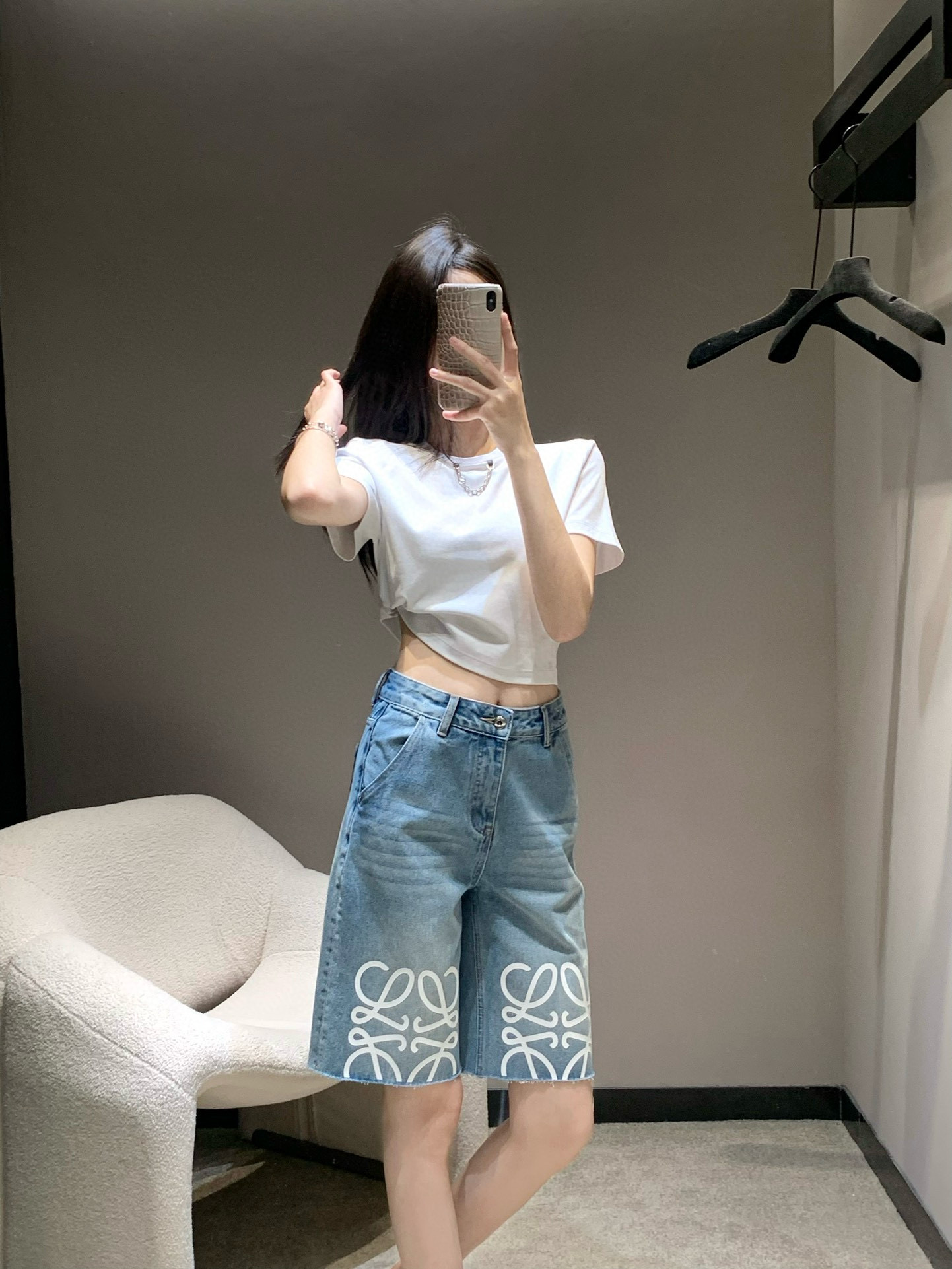 Loewe Women's Denim Shorts, Spring/Summer Collection, Distressed Hem, Logo Print 9 i1745955322533 3129 0 8