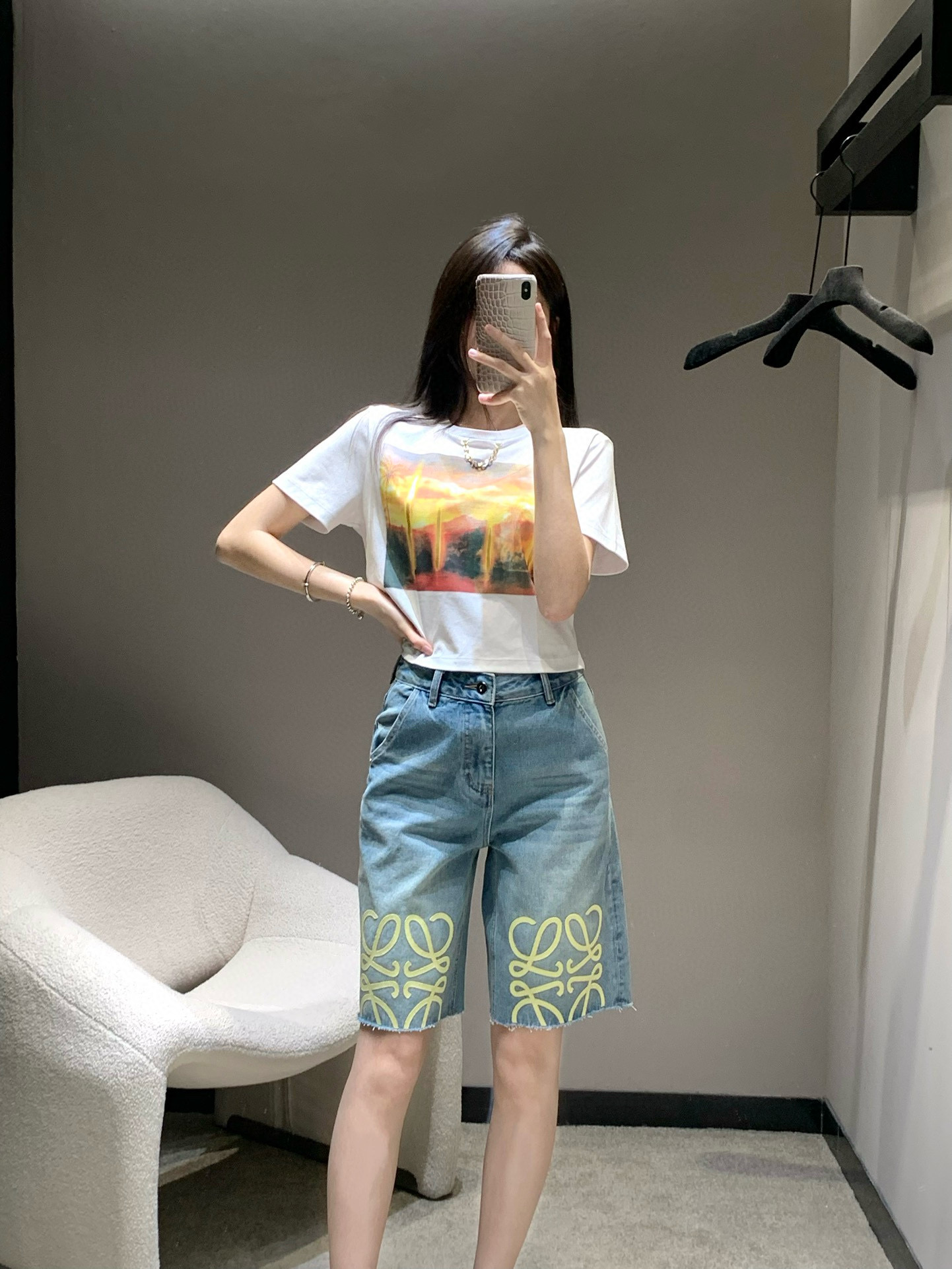 Loewe Women's Blue Denim Five-Pocket Shorts with Logo Embroidery