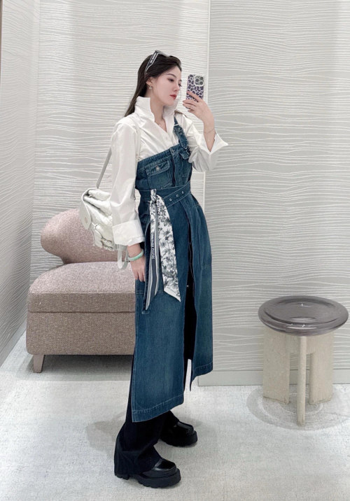 Dior Asymmetrical Denim Dress with Bee Embroidery and Adjustable Strap 1 Dior Asymmetrical Denim Dress with Bee Embroidery and Adjustable Strap