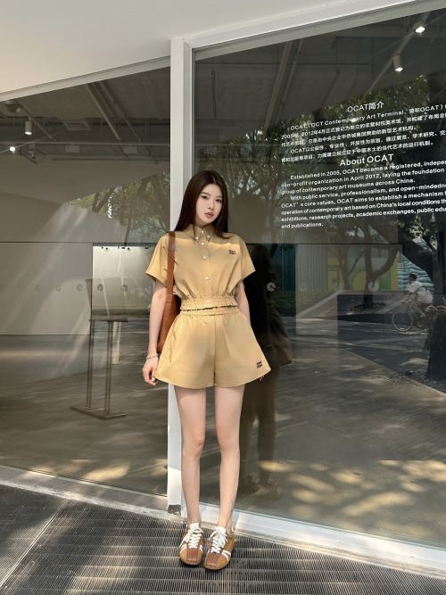 Miu Miu Inspired Cotton Shirt & Shorts Set - Chic & Comfortable 1 Miu Miu Inspired Cotton Shirt & Shorts Set - Chic & Comfortable