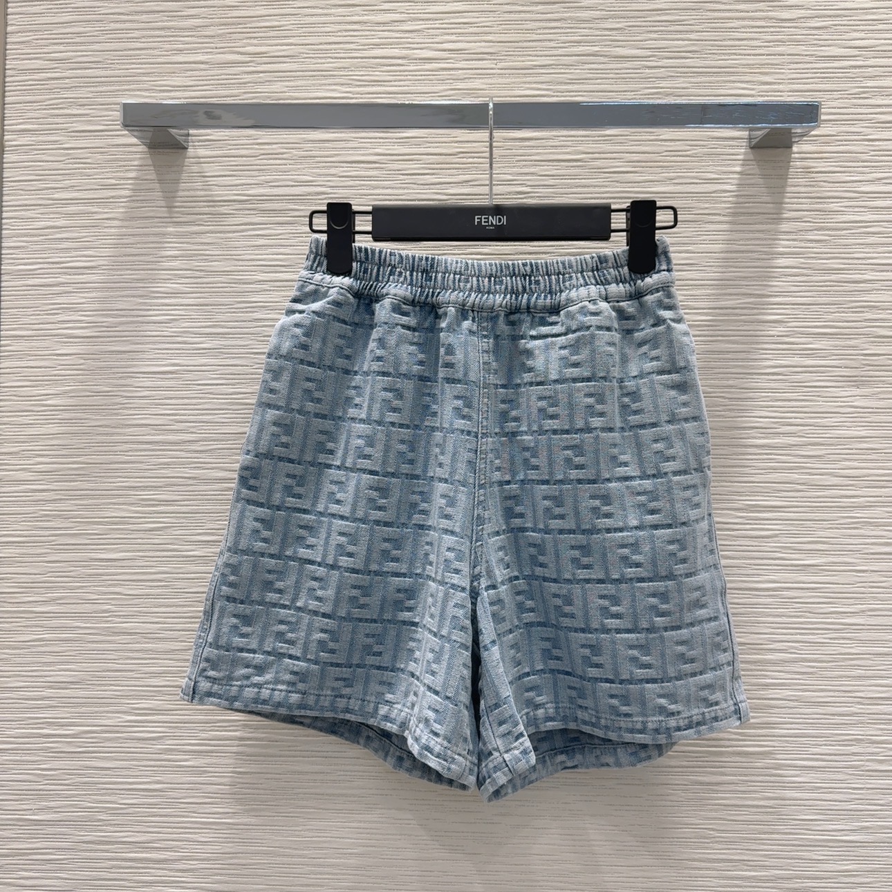 Fendi Women's Blue Denim Shorts with FF Jacquard Pattern