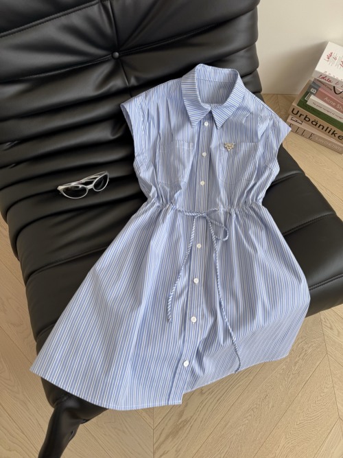 Striped Shirt Dress with Metal Logo, Drawstring Waist - Casual Chic 1 Striped Shirt Dress with Metal Logo, Drawstring Waist - Casual Chic