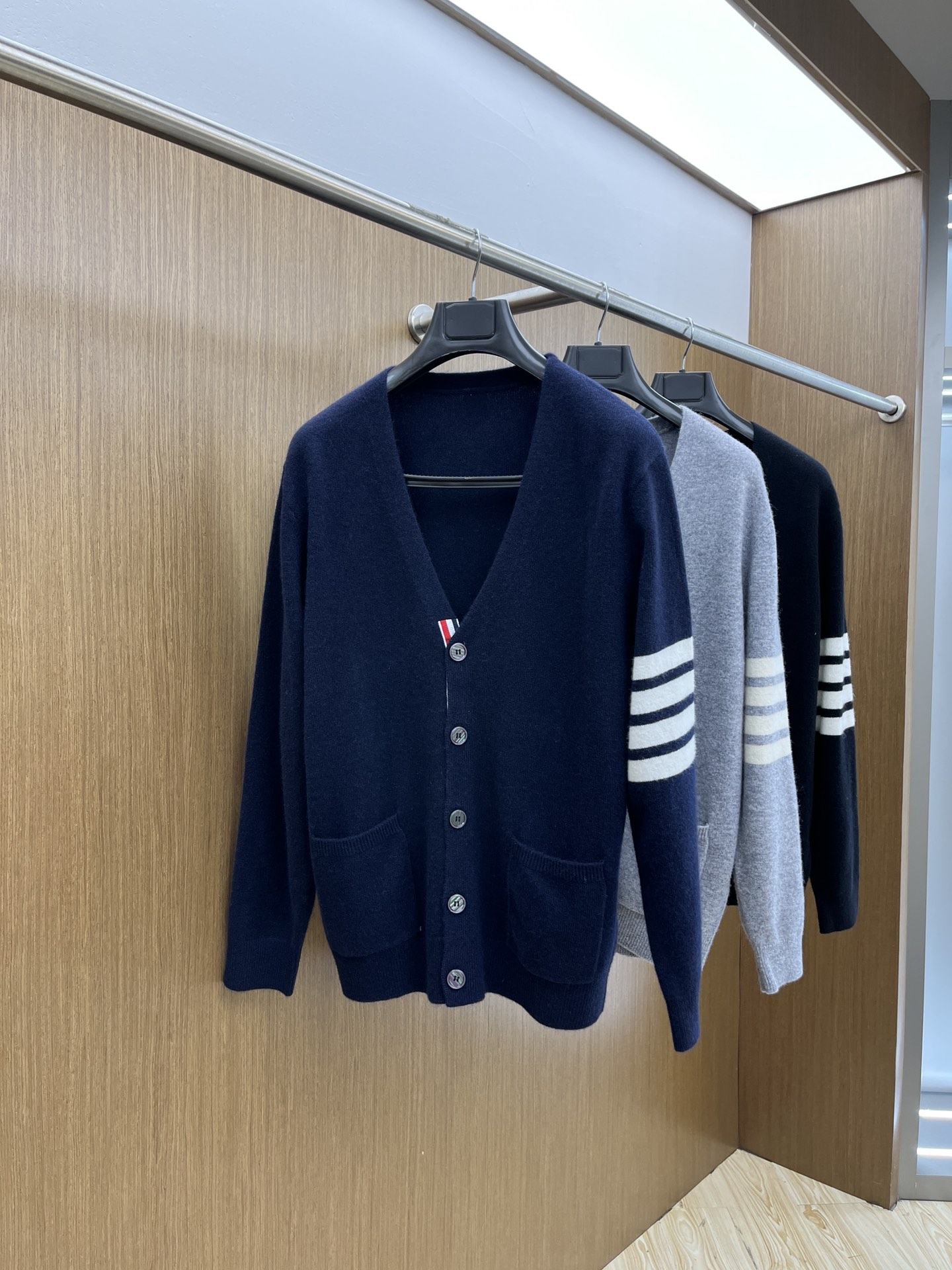 Buy Cheap
 Thom Browne Clothing Cardigans Blue Dark Grey White Polishing Unisex Cashmere Knitting Wool Fall/Winter Collection Fashion