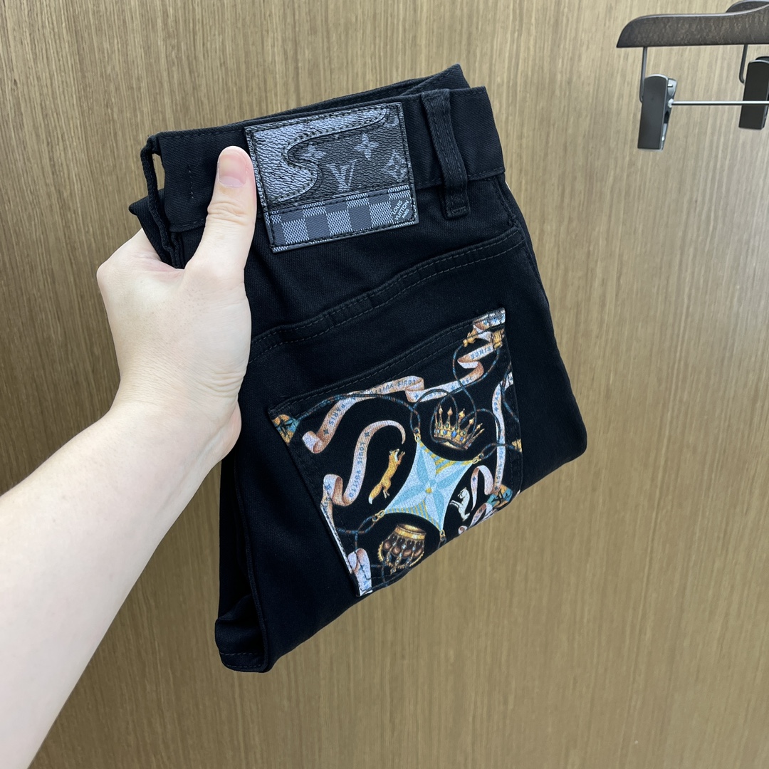 Louis Vuitton Men's Black Denim Jeans with Accent Pocket - Slim Fit