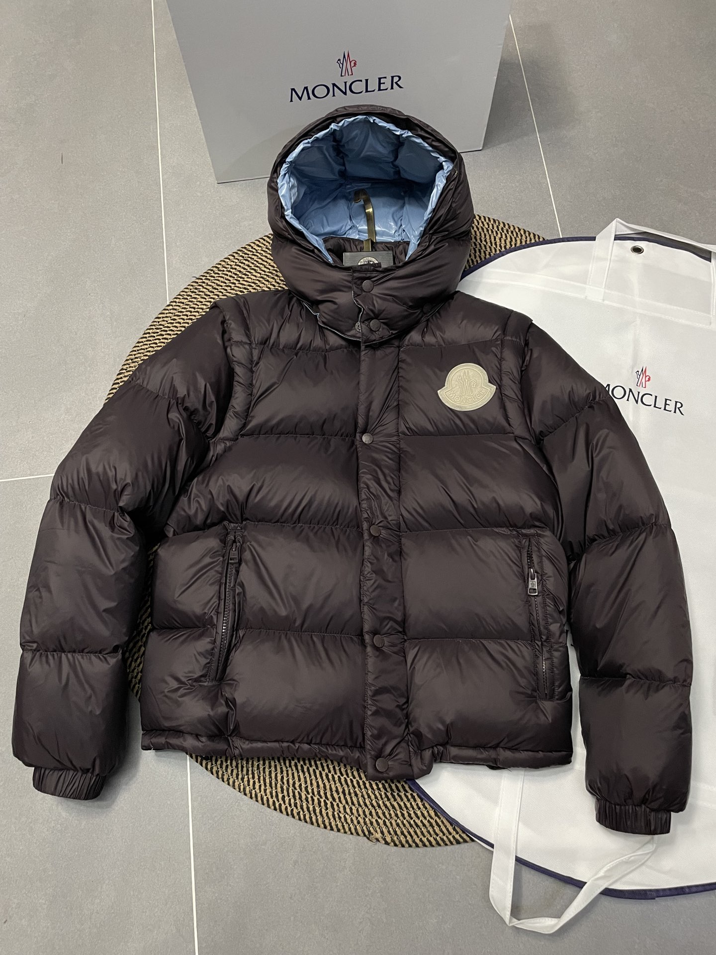 Moncler Clothing Coats & Jackets Black Chocolate color Unisex Nylon Winter Collection Hooded Top