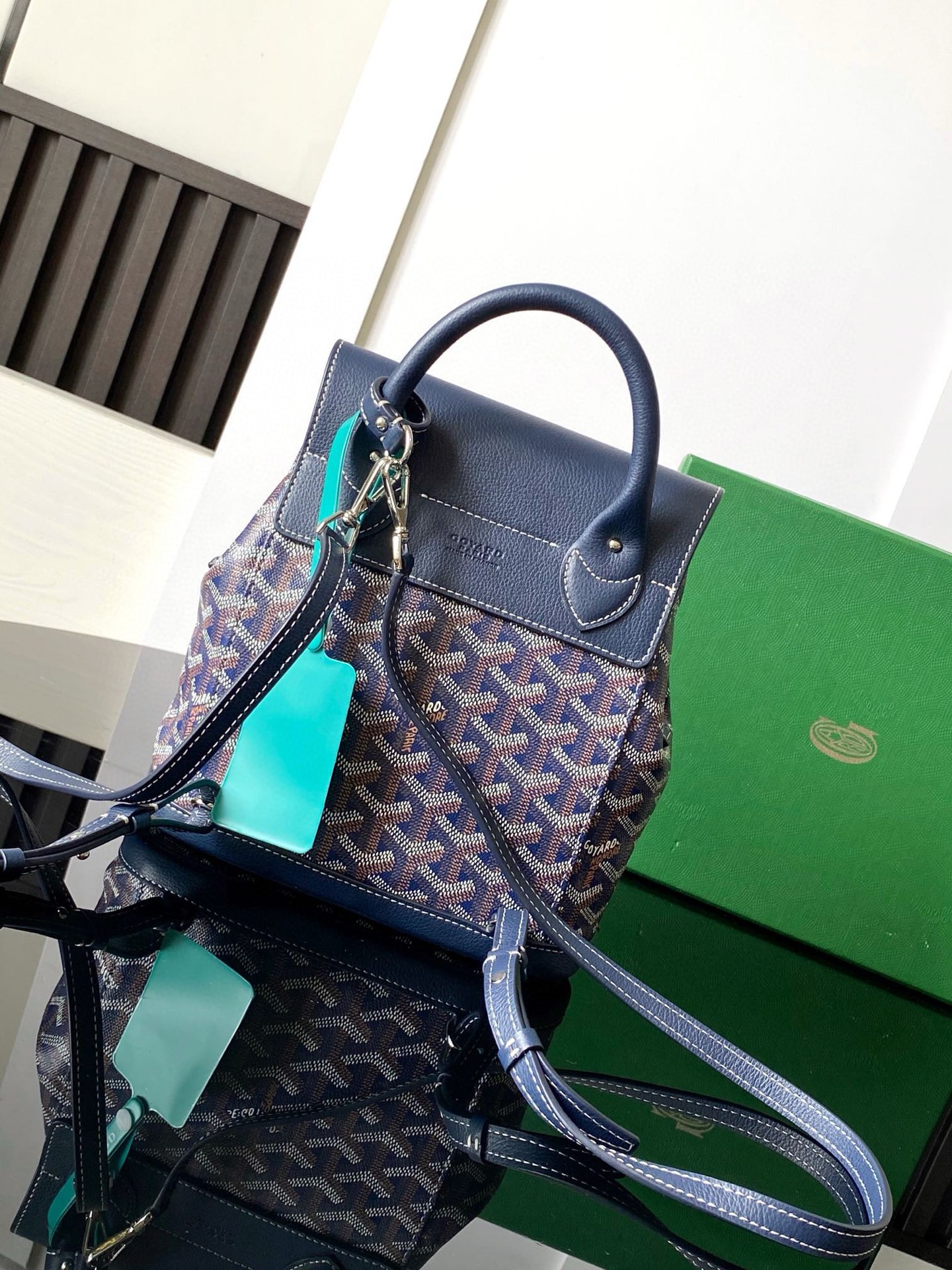Mini Рюкзак Goyard с принтом и синей кожаной вставкой