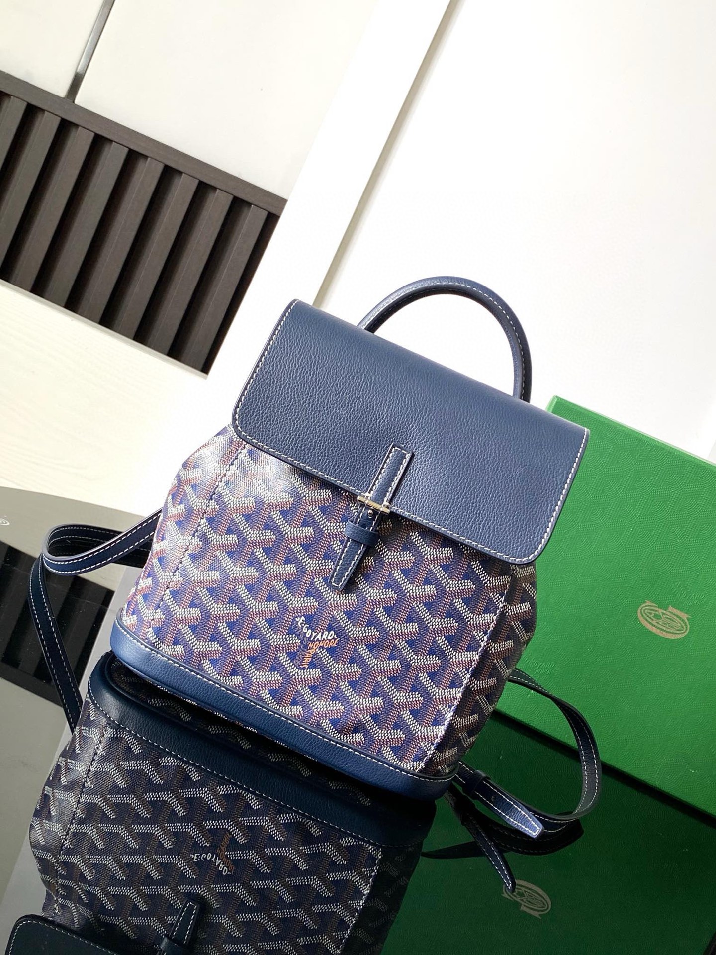 Mini Рюкзак Goyard с принтом и синей кожаной вставкой