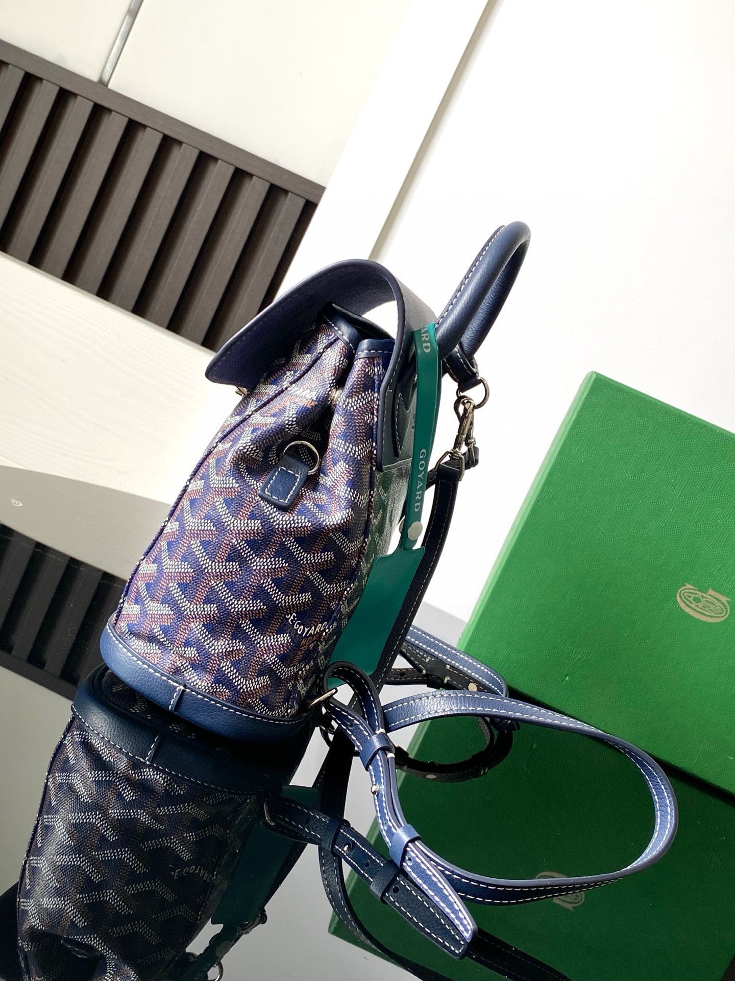 Mini Рюкзак Goyard с принтом и синей кожаной вставкой