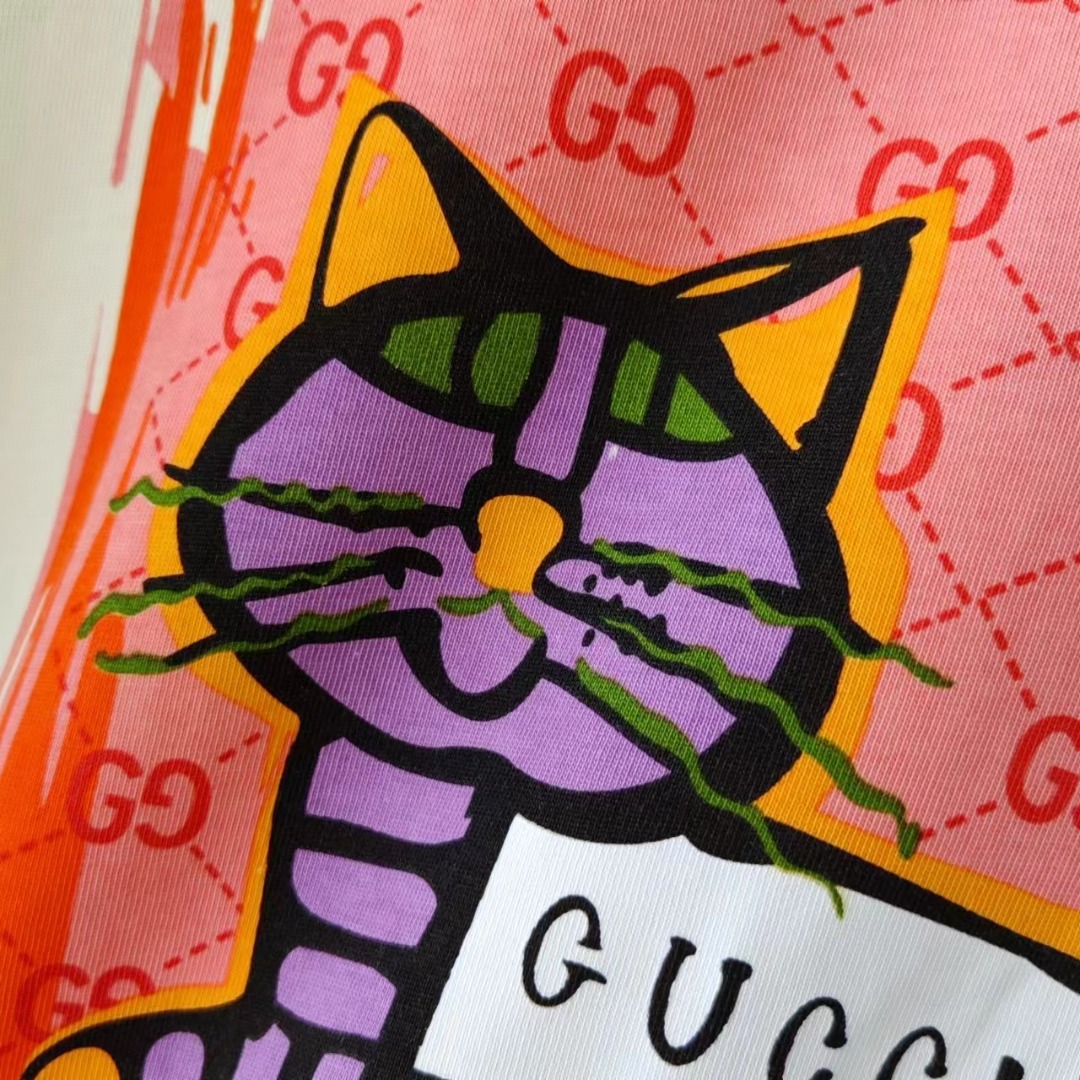 尺码表+ CUCCI/古驰 24新款卡通猫咪图案短袖T恤