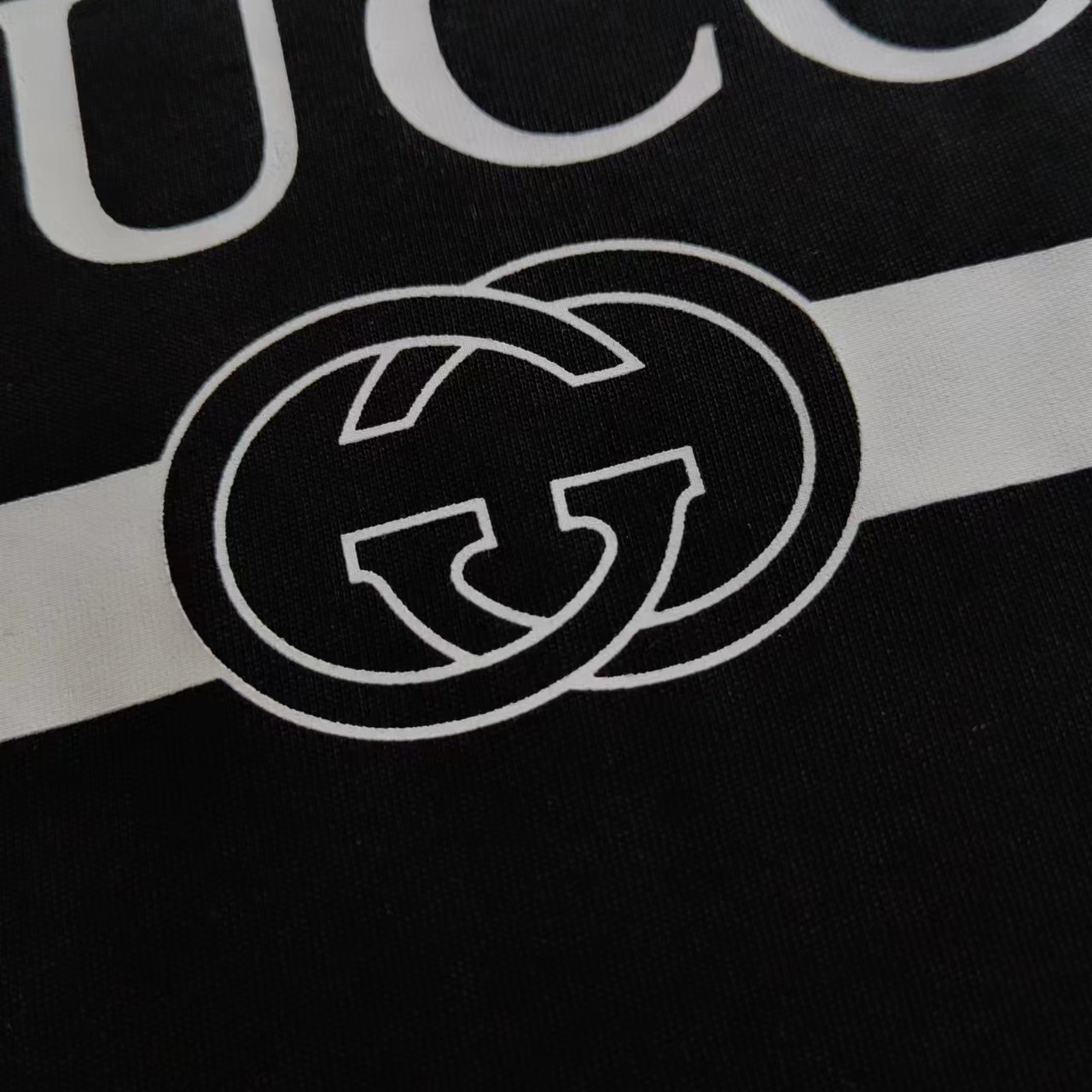 Gucci/古驰 24SS春夏新款 经典横杆腰带logo印花短袖T恤