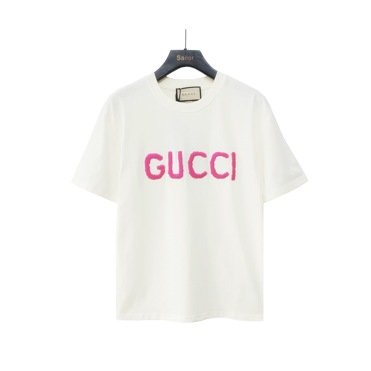 GUCCI/古驰 粉色LOGO刺绣圆领短袖