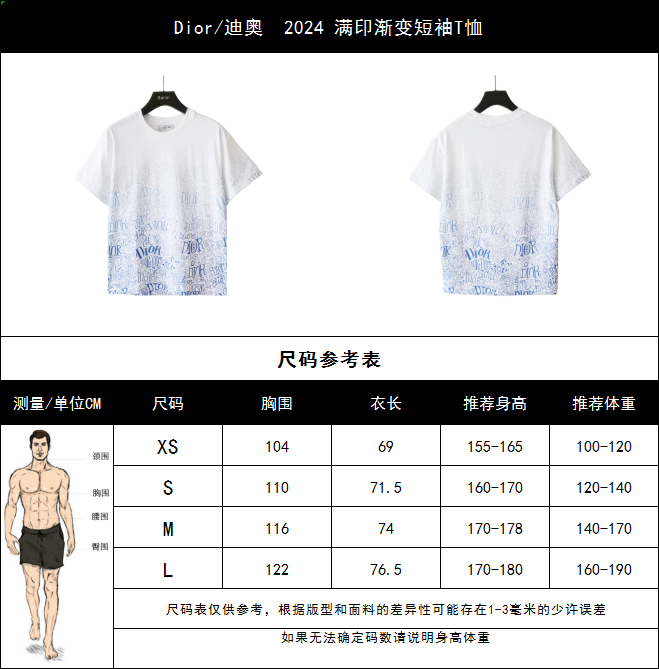 Dior/迪奥 2024 满印渐变短袖T恤