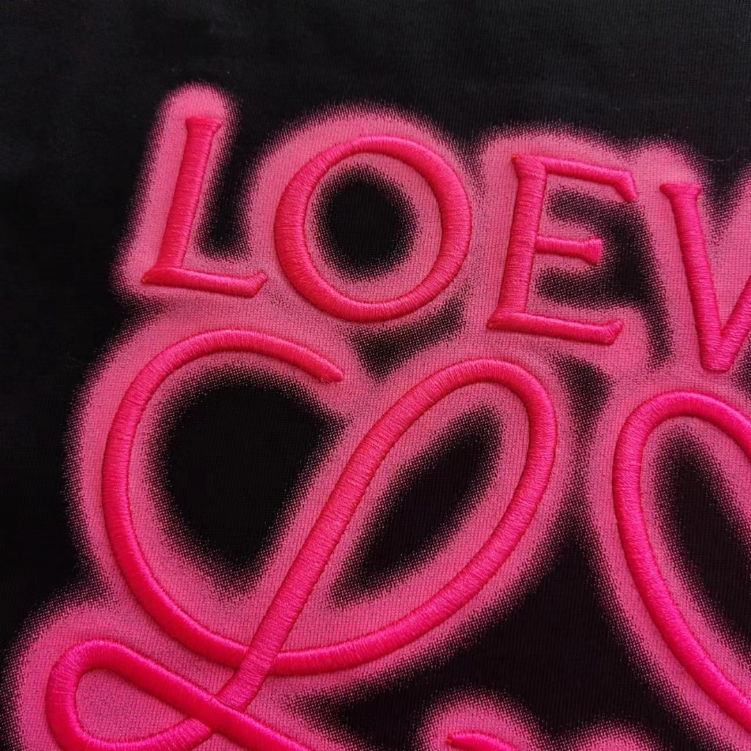 LOEWE 罗意威 霓虹刺绣荧光粉短袖T桖 白红色 黑红色