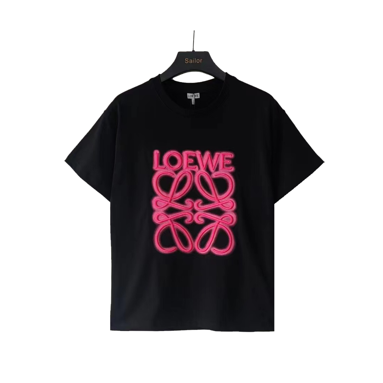 LOEWE 罗意威 霓虹刺绣荧光粉短袖T桖 白红色 黑红色