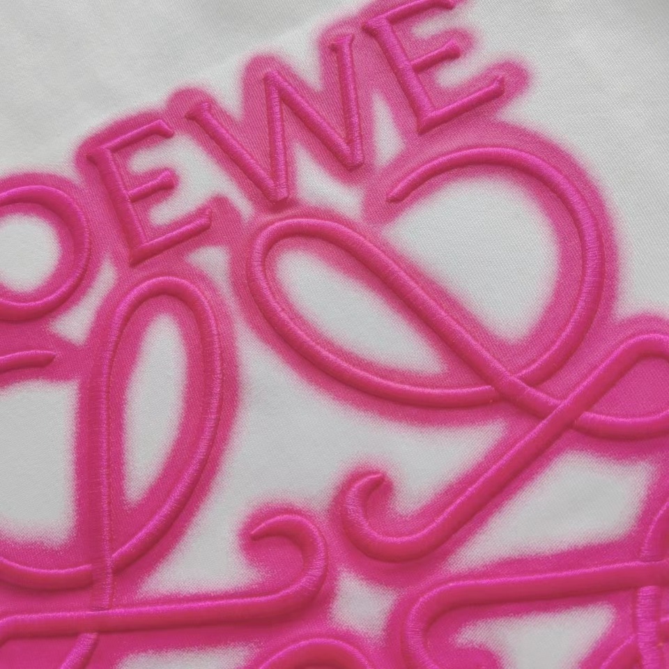 LOEWE 罗意威 霓虹刺绣荧光粉短袖T桖