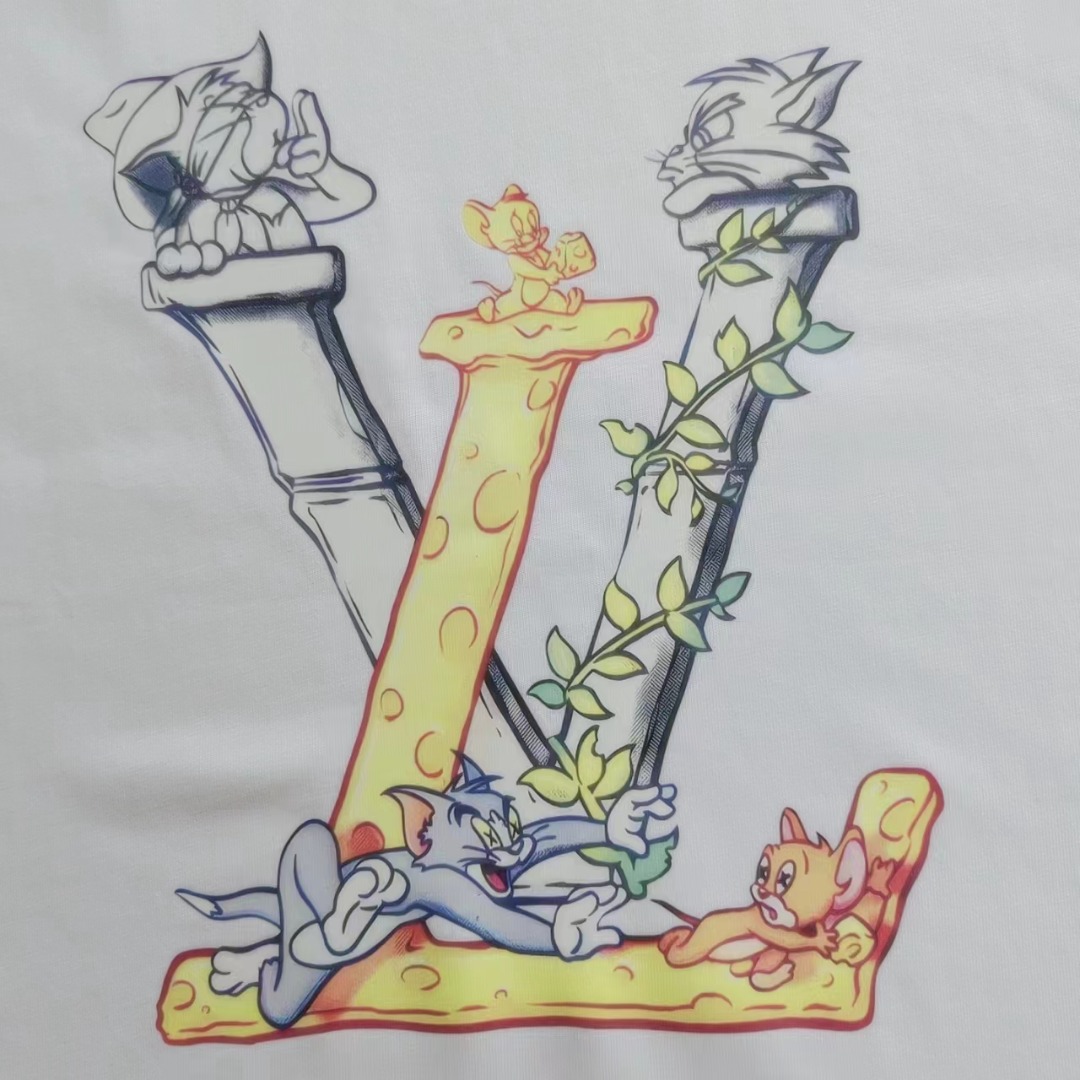 LOUIS VUITTON/路易威登LV 卡通猫抓老鼠印花短袖T恤 彩色大LOGO