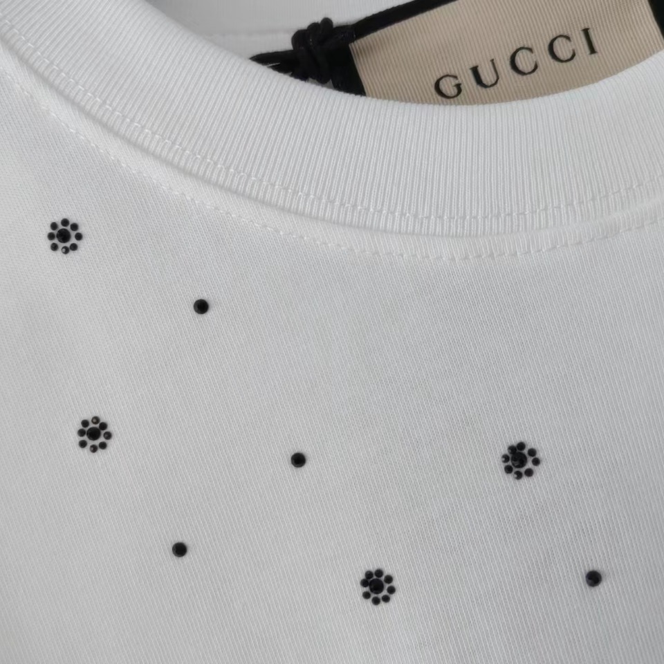 Gucci/古驰 24SS雪花字母烫钻短袖T桖