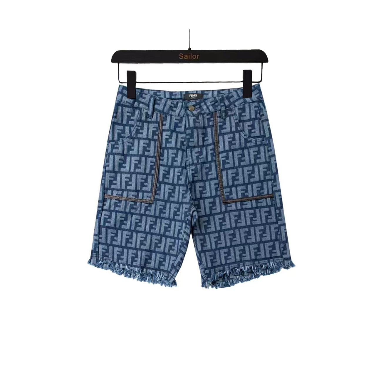 FENDI 芬迪 24SS满印logo牛仔短裤 洗水五分牛仔裤