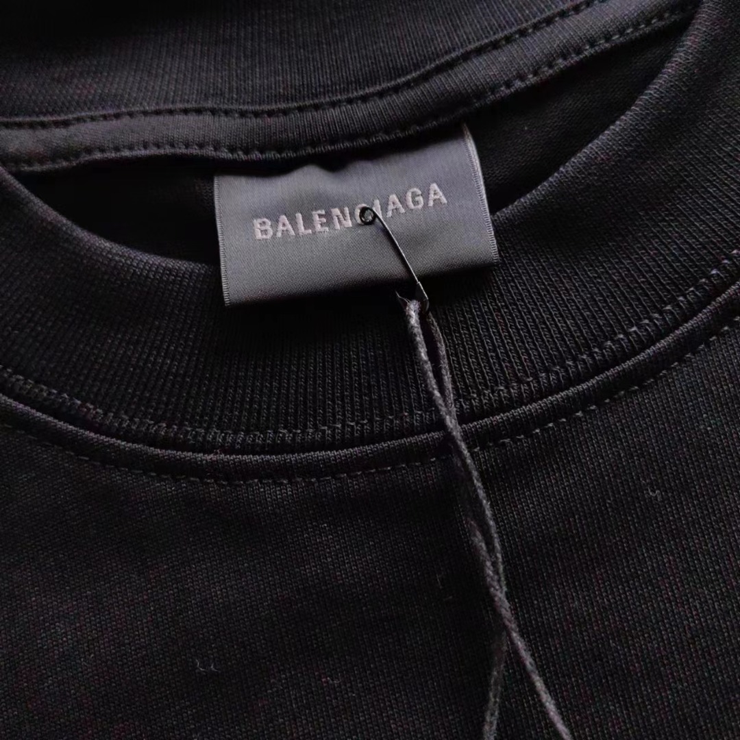 巴黎世家 Balenciaga基础背后烫钻短袖 经典背后烫钻字母 黑色