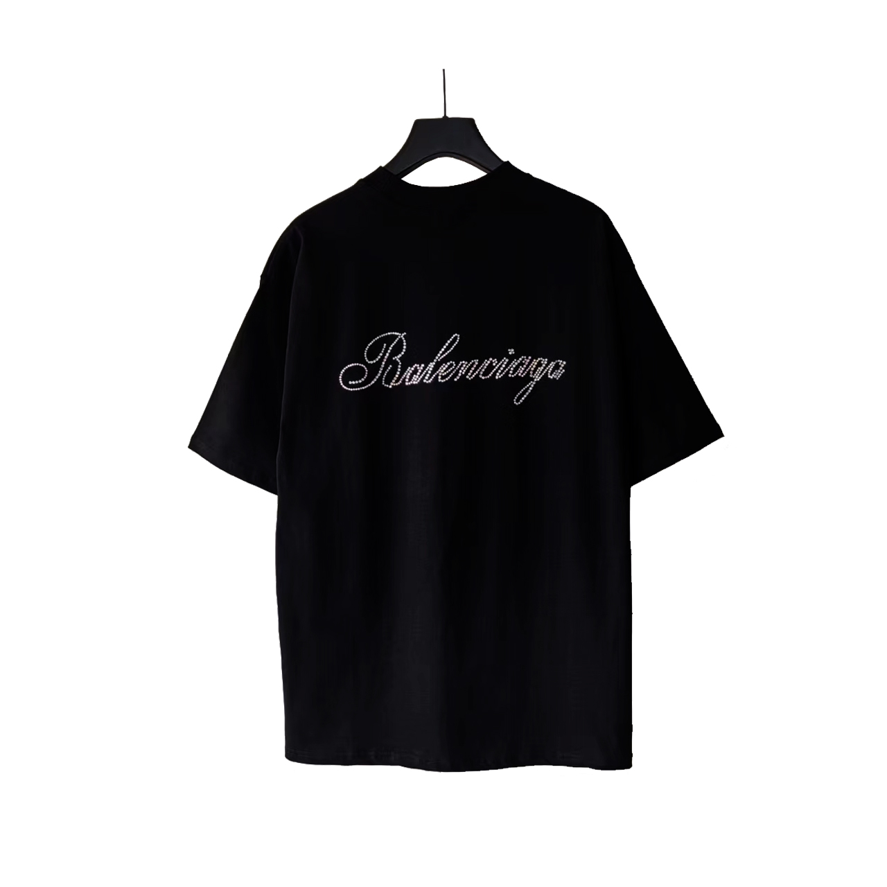 巴黎世家 Balenciaga基础背后烫钻短袖 经典背后烫钻字母 黑色