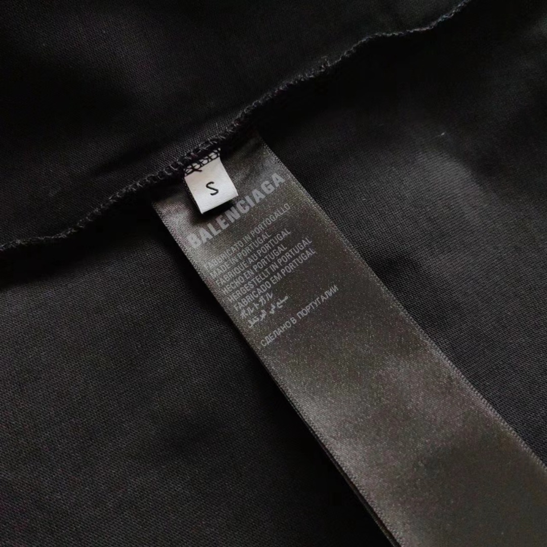 巴黎世家 Balenciaga基础背后烫钻短袖 经典背后烫钻字母 黑色