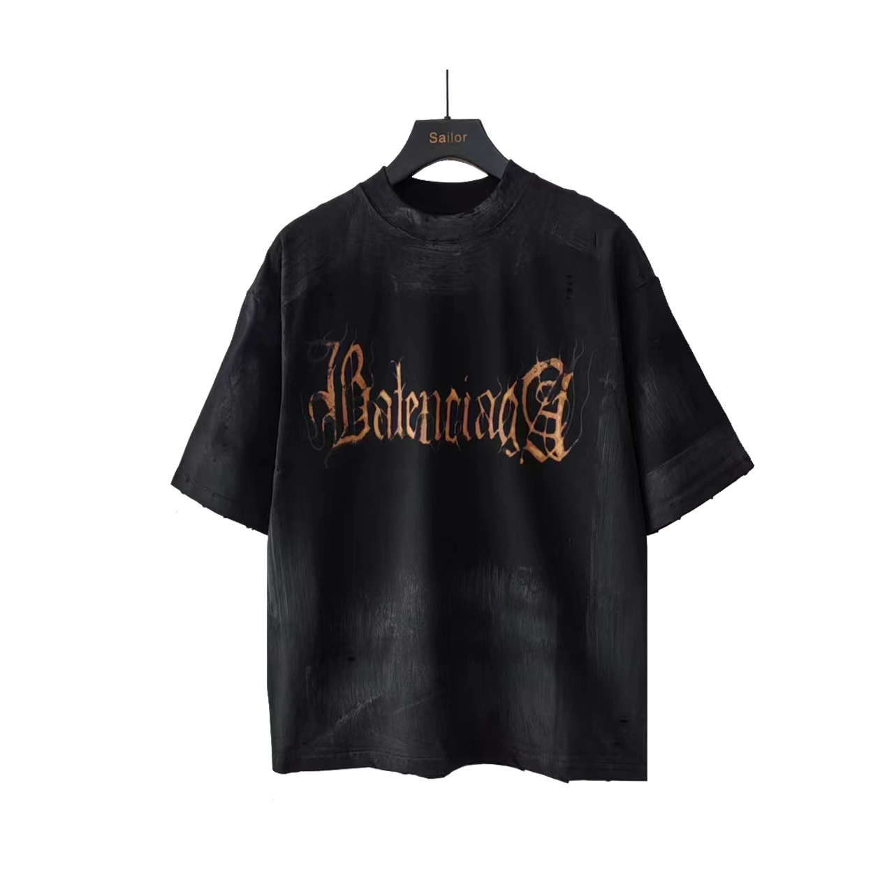 巴黎世家Balenciaga 前后梵文水泥手绘涂鸦短袖 红色