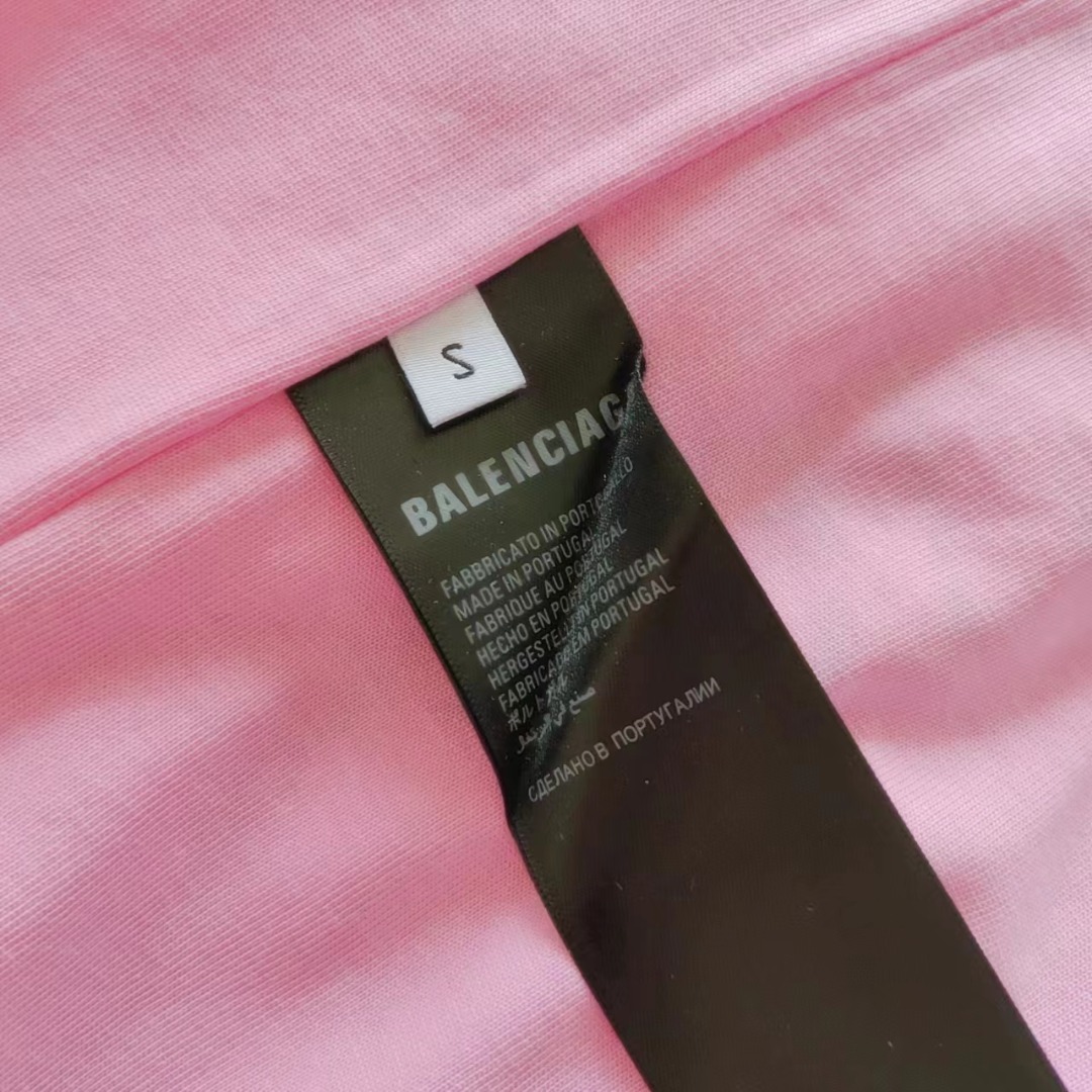 巴黎世家 Balenciaga前后可乐海浪标志磨破双面穿短袖 粉色