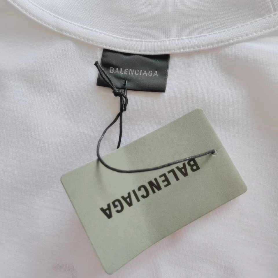 巴黎世家 Balenciaga前后海浪标志磨破短袖 白色蓝色