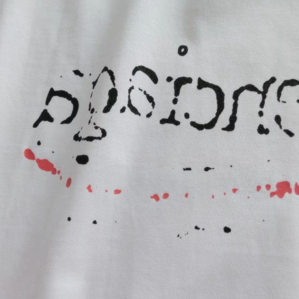 巴黎世家 Balenciaga前后海浪标志磨破短袖 白色蓝色