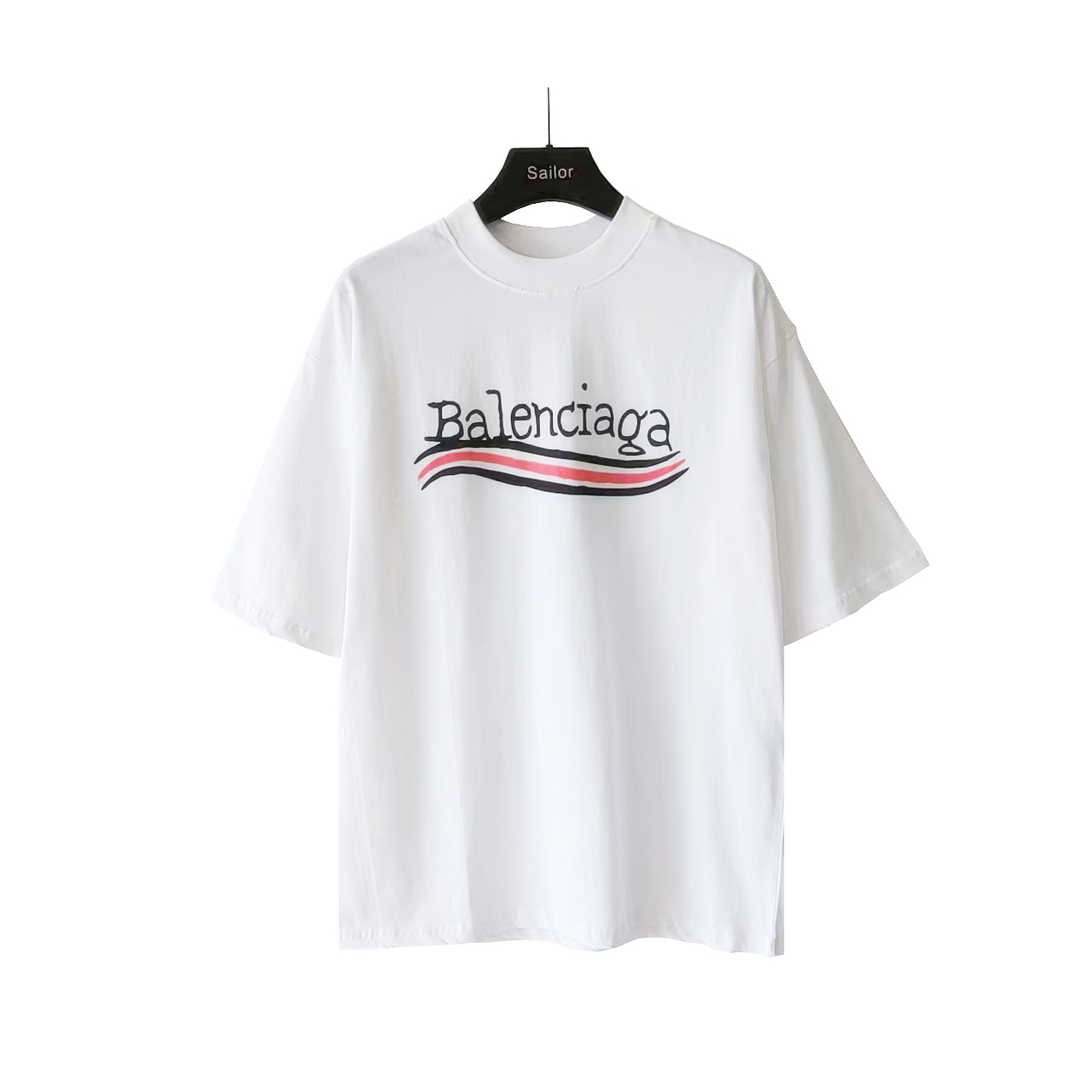 巴黎世家 Balenciaga前后海浪标志磨破短袖 白色蓝色