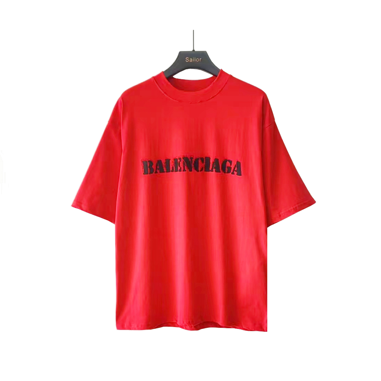 巴黎世家 Balenciaga 模糊前后Logo短袖 袖口下摆采用磨烂工艺 双线的针法加持