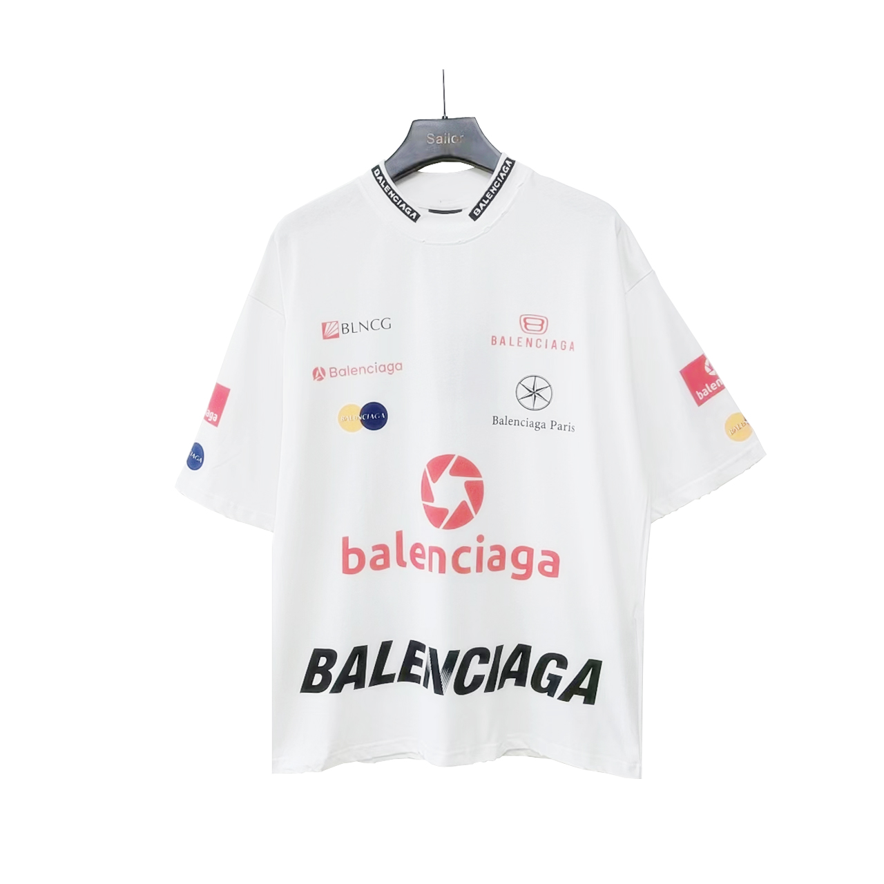 巴黎世家Balenciaga 满Logo赛车服短袖T桖 白色黑色