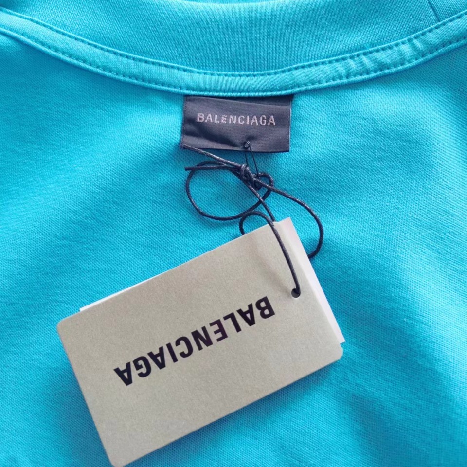 巴黎世家 Balenciaga可乐海浪撕裂破坏短袖 经典可乐波浪印花 湖蓝色