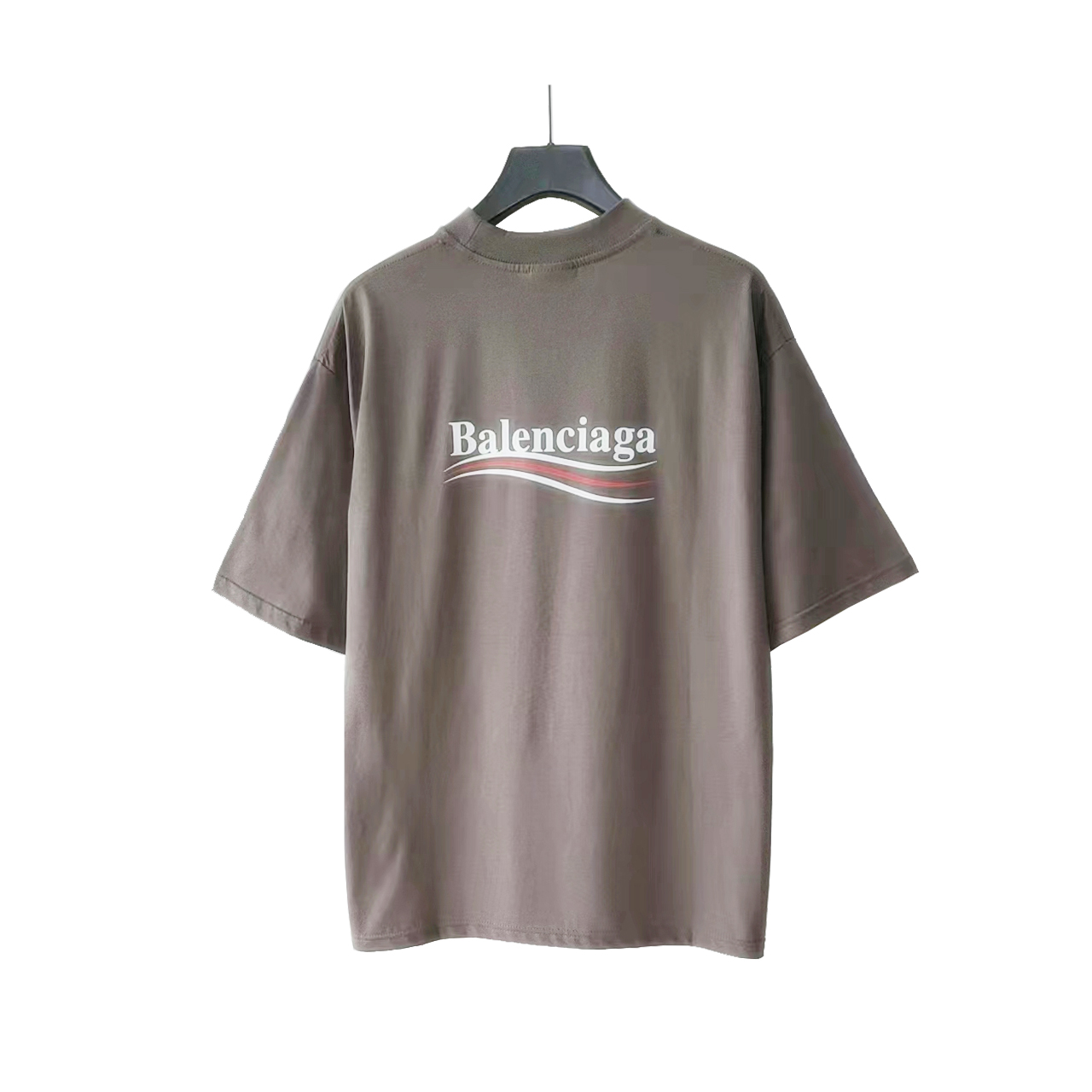 巴黎世家 Balenciaga可乐海浪撕裂破坏短袖 经典可乐波浪印花 棕灰色