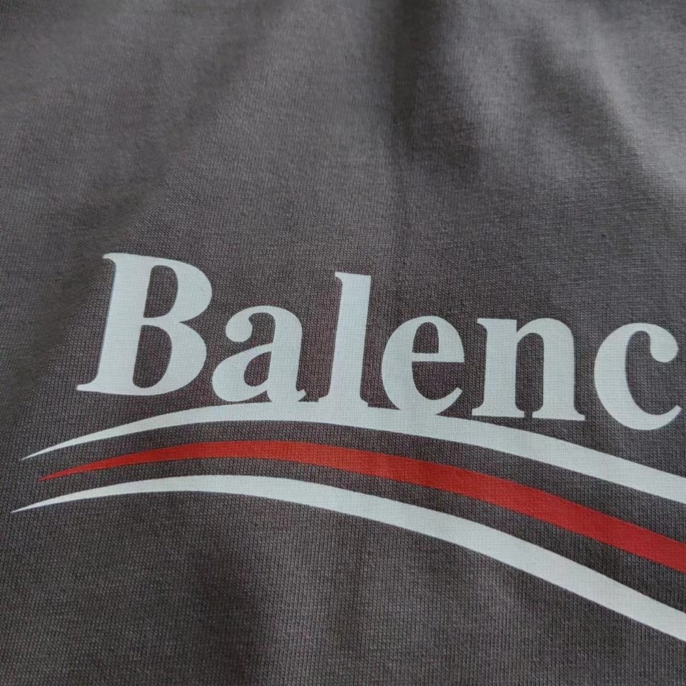 巴黎世家 Balenciaga可乐海浪撕裂破坏短袖 经典可乐波浪印花 棕灰色