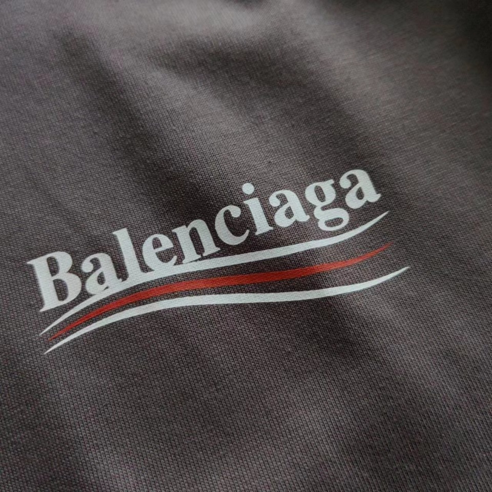 巴黎世家 Balenciaga可乐海浪撕裂破坏短袖 经典可乐波浪印花 棕灰色