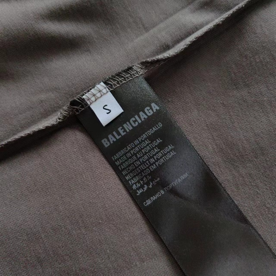 巴黎世家 Balenciaga可乐海浪撕裂破坏短袖 经典可乐波浪印花 棕灰色