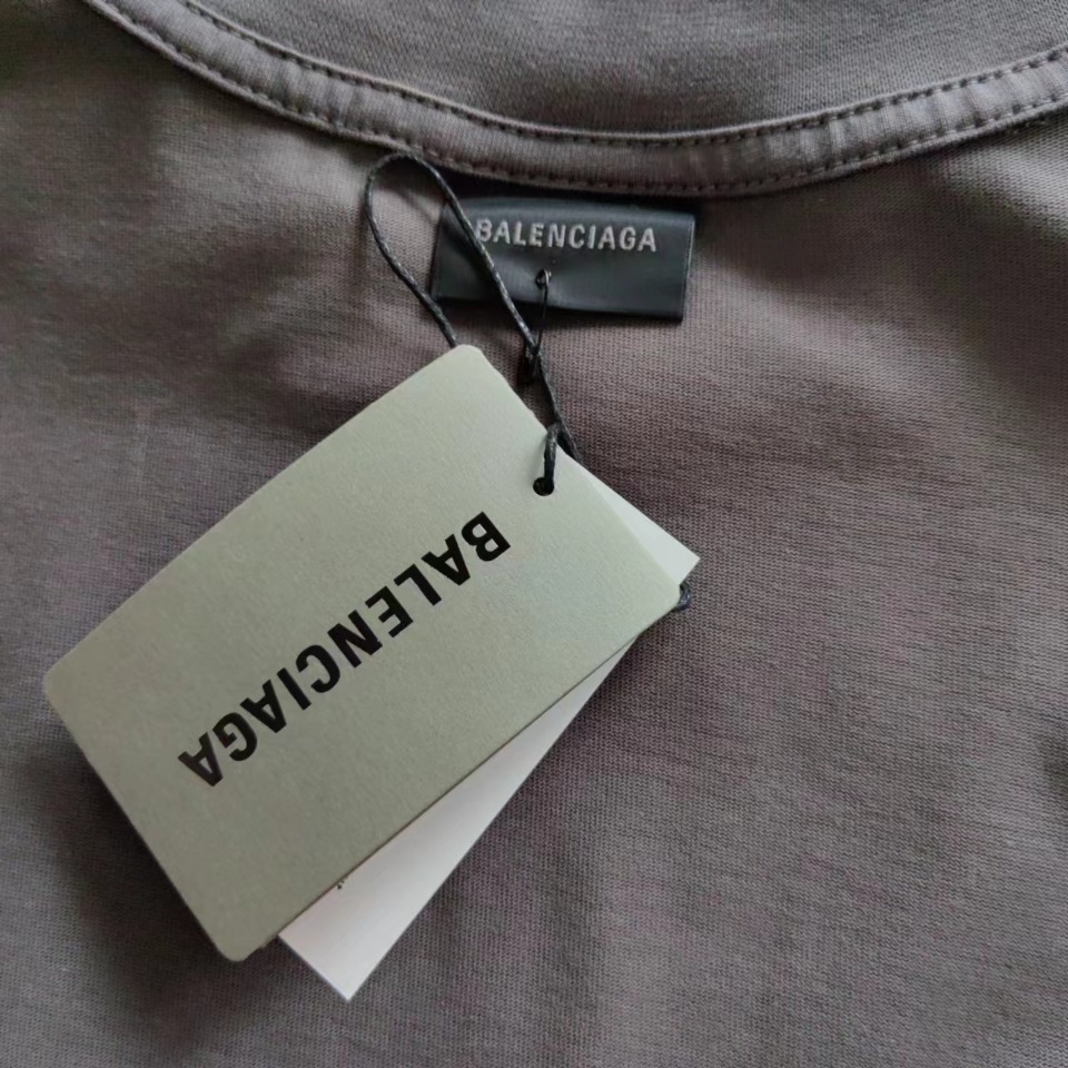 巴黎世家 Balenciaga可乐海浪撕裂破坏短袖 经典可乐波浪印花 棕灰色