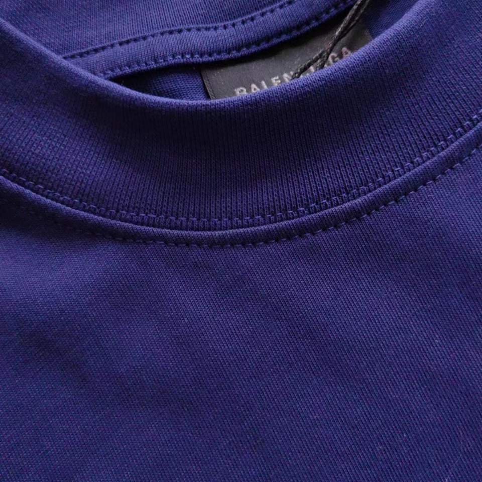 巴黎世家 Balenciaga可乐海浪撕裂破坏短袖 经典可乐波浪印花 深蓝色