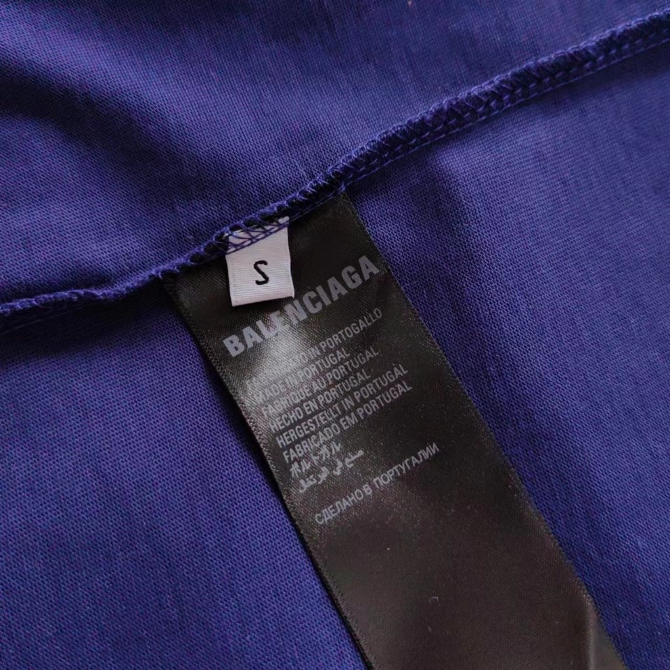 巴黎世家 Balenciaga可乐海浪撕裂破坏短袖 经典可乐波浪印花 深蓝色