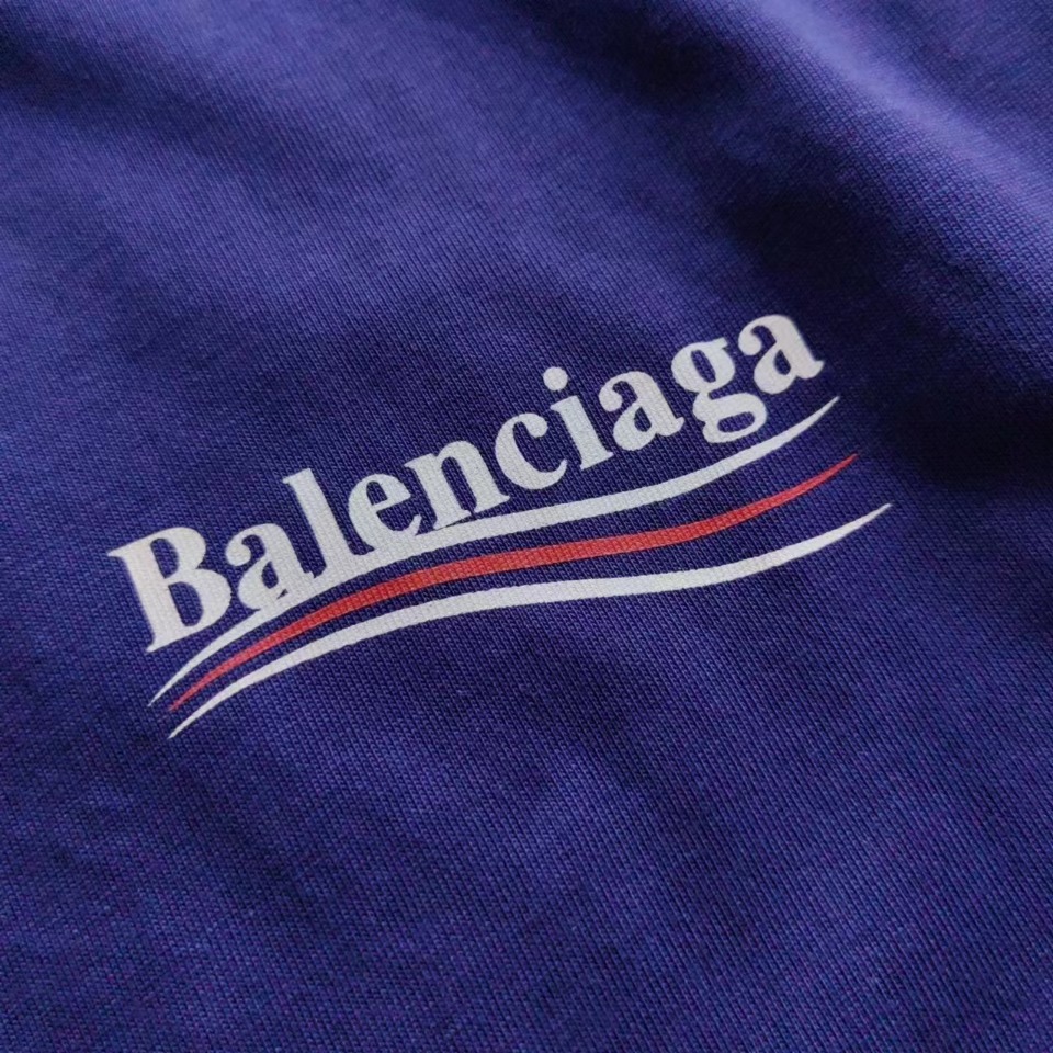 巴黎世家 Balenciaga可乐海浪撕裂破坏短袖 经典可乐波浪印花 深蓝色